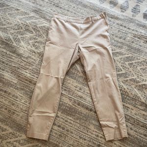Khaki straight leg pants.